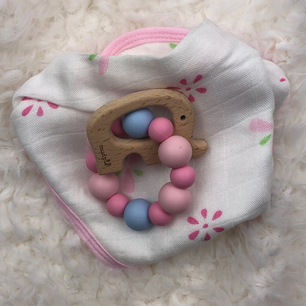 ELEPHANT WOOD  AND SILICONE TEETHER PINK